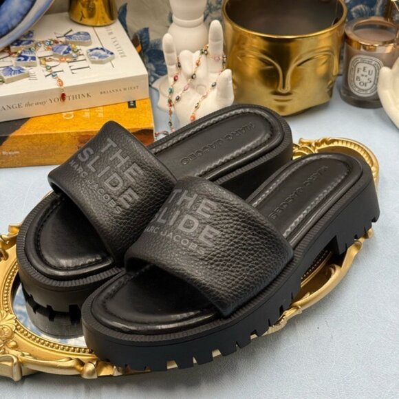 🆕 MARC JACOBS 🧿 NWOB The Lug Sole Slide, Black Leather - Sz 36 US 6 - Picture 9 of 16
